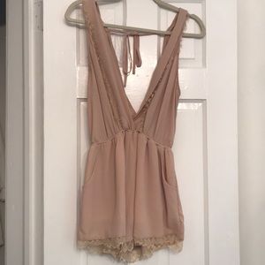 Nude tone lace short romper- Free People vibes